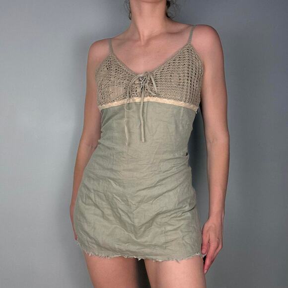 Green crochet lace top tunic mini dress European vintage - Picture 6 of 8